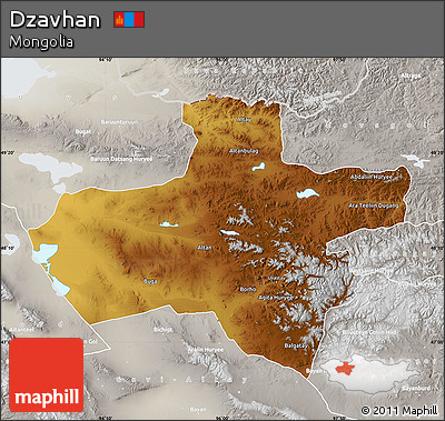Physical Map of Dzavhan, lighten, semi-desaturated