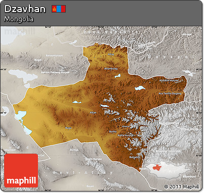 Physical Map of Dzavhan, lighten, semi-desaturated
