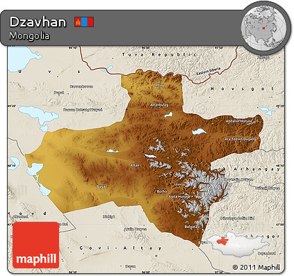 Physical Map of Dzavhan, shaded relief outside