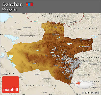 Physical Map of Dzavhan, shaded relief outside