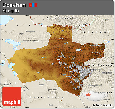 Physical Map of Dzavhan, shaded relief outside