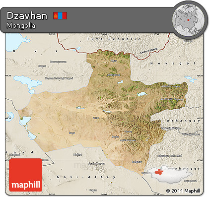 Satellite Map of Dzavhan, shaded relief outside