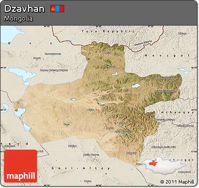 Satellite Map of Dzavhan, shaded relief outside