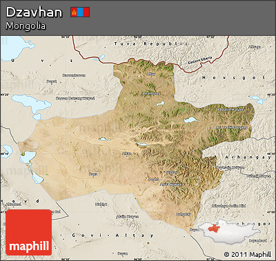 Satellite Map of Dzavhan, shaded relief outside