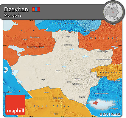Shaded Relief Map of Dzavhan, political outside