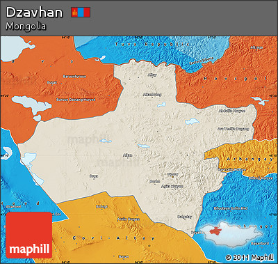 Shaded Relief Map of Dzavhan, political outside