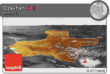 Physical Panoramic Map of Dzavhan, darken, desaturated