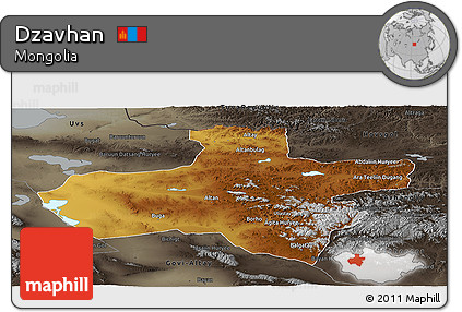 Physical Panoramic Map of Dzavhan, darken, semi-desaturated
