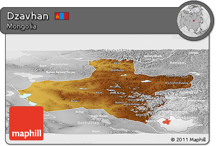 Physical Panoramic Map of Dzavhan, lighten, desaturated