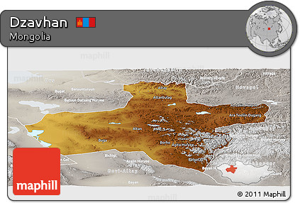 Physical Panoramic Map of Dzavhan, lighten, semi-desaturated