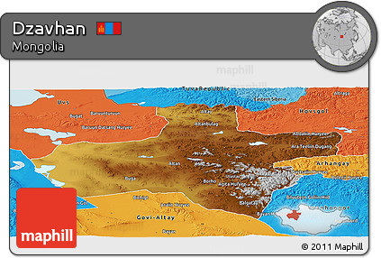 Physical Panoramic Map of Dzavhan, political outside