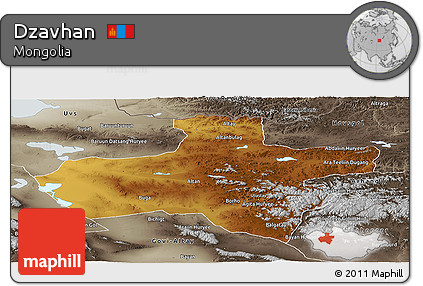 Physical Panoramic Map of Dzavhan, semi-desaturated