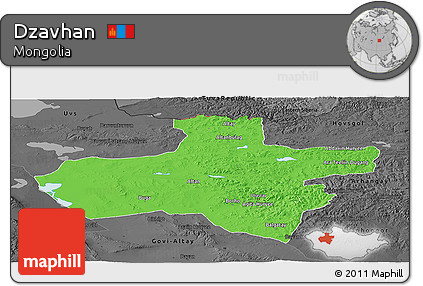 Political Panoramic Map of Dzavhan, darken, desaturated