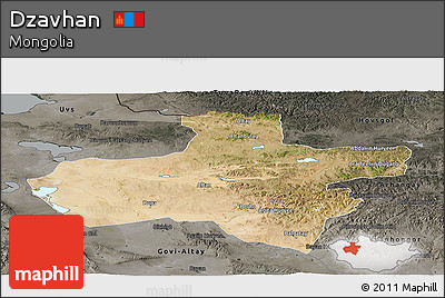 Satellite Panoramic Map of Dzavhan, darken, semi-desaturated