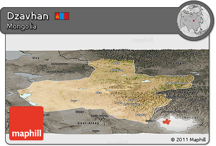 Satellite Panoramic Map of Dzavhan, darken, semi-desaturated