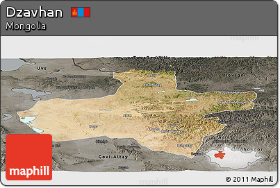 Satellite Panoramic Map of Dzavhan, darken, semi-desaturated