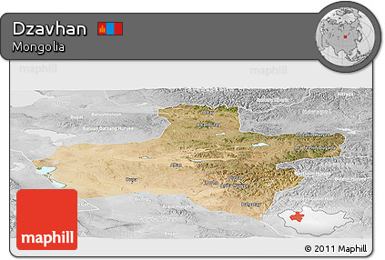 Satellite Panoramic Map of Dzavhan, lighten, desaturated