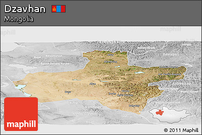 Satellite Panoramic Map of Dzavhan, lighten, desaturated