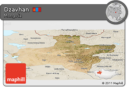 Satellite Panoramic Map of Dzavhan, shaded relief outside
