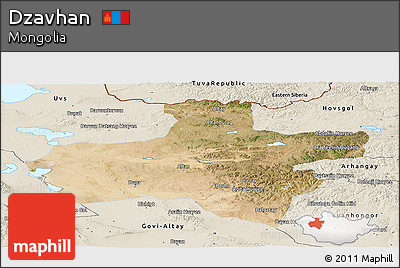 Satellite Panoramic Map of Dzavhan, shaded relief outside