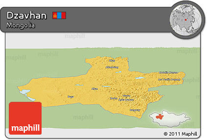 Savanna Style Panoramic Map of Dzavhan, single color outside