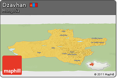 Savanna Style Panoramic Map of Dzavhan, single color outside