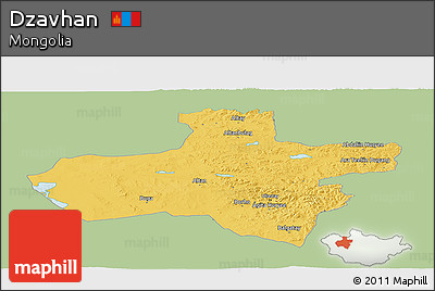 Savanna Style Panoramic Map of Dzavhan, single color outside