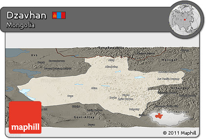 Shaded Relief Panoramic Map of Dzavhan, darken