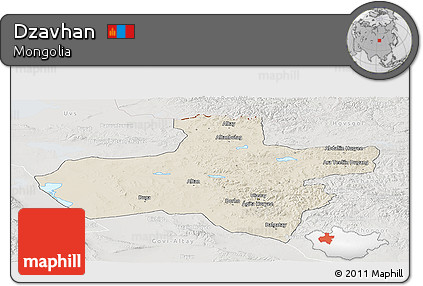 Shaded Relief Panoramic Map of Dzavhan, lighten, semi-desaturated