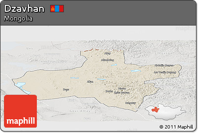 Shaded Relief Panoramic Map of Dzavhan, lighten, semi-desaturated