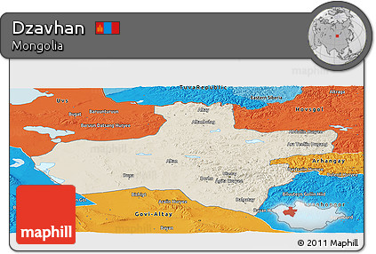Shaded Relief Panoramic Map of Dzavhan, political outside