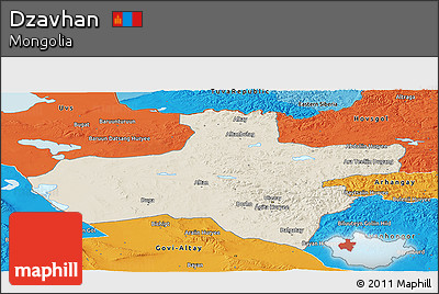 Shaded Relief Panoramic Map of Dzavhan, political outside