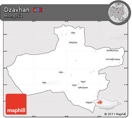 Silver Style Simple Map of Dzavhan, cropped outside
