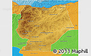 Physical 3D Map of Hentiy, political outside