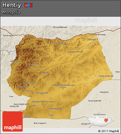 Physical 3D Map of Hentiy, shaded relief outside