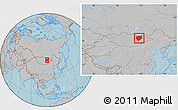 Gray Location Map of Hentiy, within the entire country, hill shading