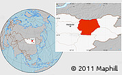 Gray Location Map of Hentiy, highlighted country, hill shading