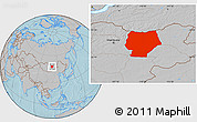 Gray Location Map of Hentiy, hill shading