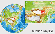 Physical Location Map of Hentiy, highlighted country, within the entire country