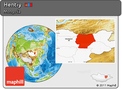 Physical Location Map of Hentiy, highlighted country