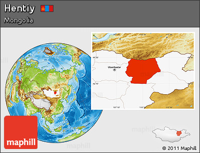 Physical Location Map of Hentiy, highlighted country