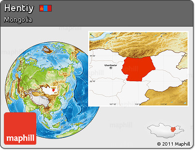Physical Location Map of Hentiy, highlighted country