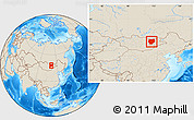 Shaded Relief Location Map of Hentiy, within the entire country