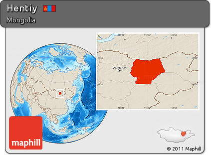 Shaded Relief Location Map of Hentiy