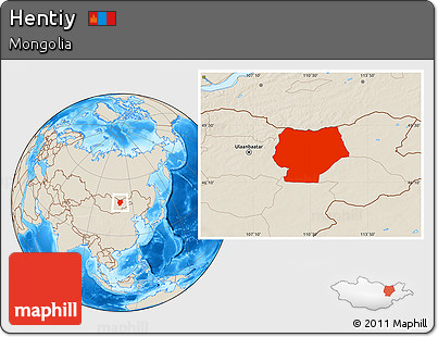 Shaded Relief Location Map of Hentiy