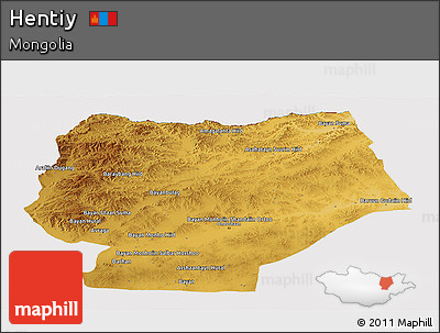 Physical Panoramic Map of Hentiy, cropped outside