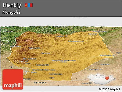 Physical Panoramic Map of Hentiy, satellite outside
