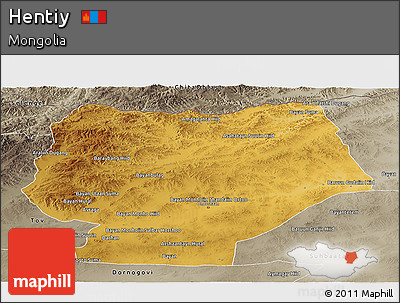 Physical Panoramic Map of Hentiy, semi-desaturated