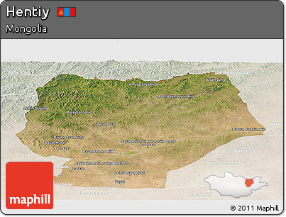 Satellite Panoramic Map of Hentiy, lighten