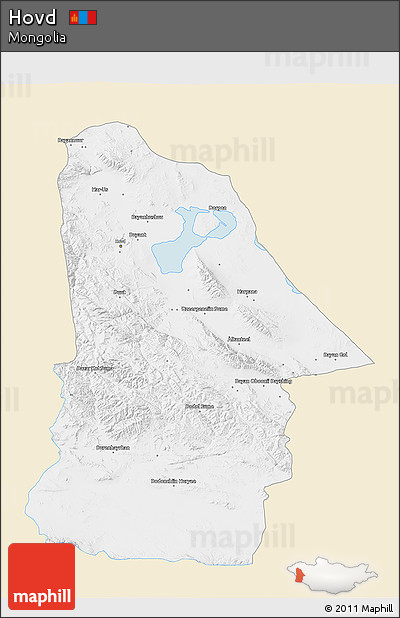 Classic Style 3D Map of Hovd, single color outside